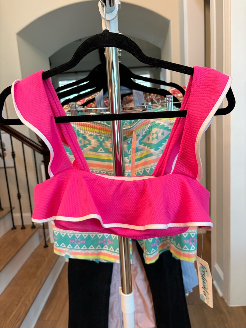 Bright Pink Ruffle Swim Top - Women